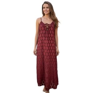 Band of the Free Lila Merlot Red Geometric Midi Slipdress New S